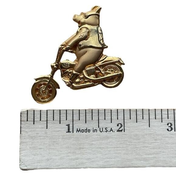JJ Jonette Harley Hog Riding Motorcycle Brooch Pin - Picture 2 of 3